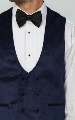 Samt Zweireihig Smoking Weste, Marineblau mit Paisleymuster