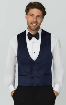 Samt Zweireihig Smoking Weste, Marineblau mit Paisleymuster
