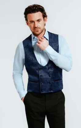 Herren-Smokinganzug, Marineblau, Gestreift, Mit Schirm, Revers, Jacke