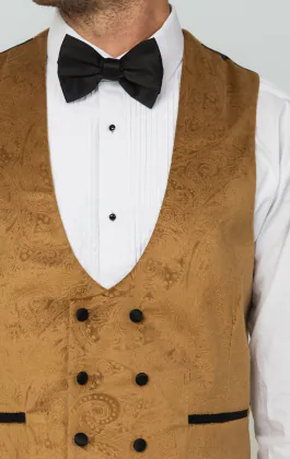 Samt Zweireihig Smoking Weste, Gold mit Paisleymuster