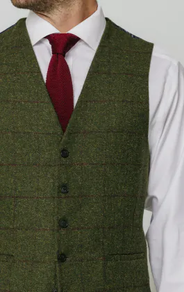 Tweed Weste, Grün, Großes Karomuster
