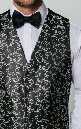 Schwarz-Silbern Gemusterte Jacquardweste