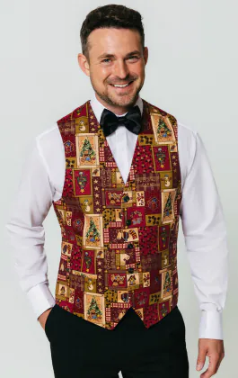 Rot Vintage Weihnachten drucken Weste - Limitierte Auflage