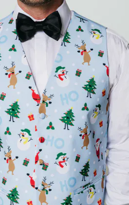 Festliche hellblaue schneebedeckte Weihnachtsweste
