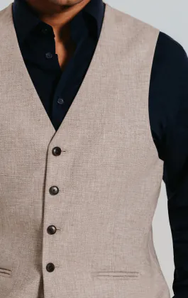 Leinen Weste, Sandfarben, Slim-Fit