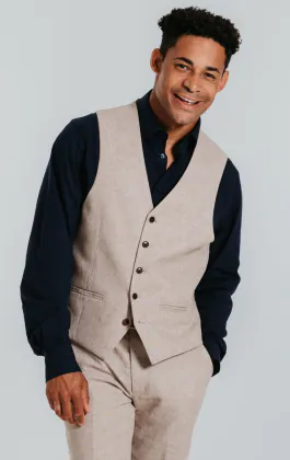 Leinen Weste, Sandfarben, Slim-Fit