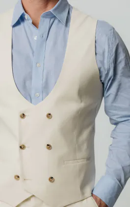 Elfenbeinfarbene Slim Fit Weste aus Leinen