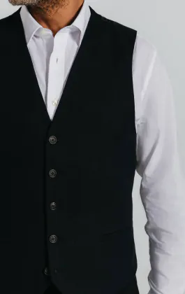 Schwarzes Weste aus Leinen-Twill
