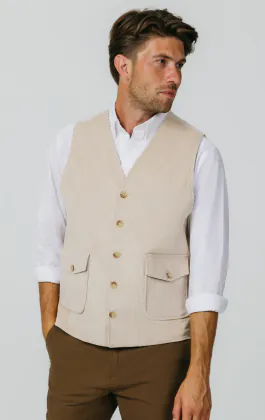 Beige Cordweste mit aufgesetzten Taschen