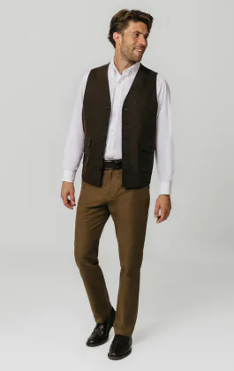 Braune Barleycorn Tweed Weste mit aufgesetzten Taschen