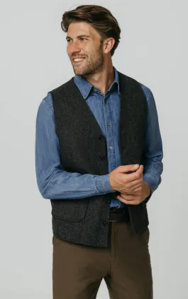 Graue Barleycorn Tweed Weste mit aufgesetzten Taschen