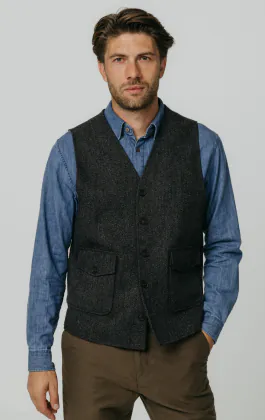 Graue Barleycorn Tweed Weste mit aufgesetzten Taschen