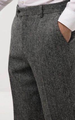 Harris Tweed Hose, Fischgrätenmuster, Grau | Dobell